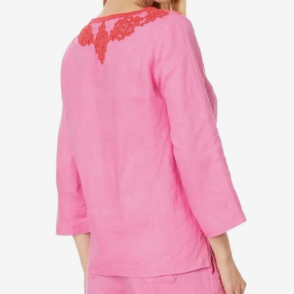 NWT Lilly Pulitzer Elyn Beaded 3/4 Sleeve Linen Top Women's 00 - Picture 2 of 10